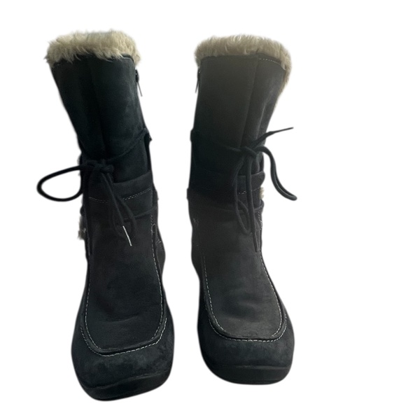 Earth Origins by Earth “Danielle” Black Suede Leather & Faux Fur Mid-Calf Boots - Picture 1 of 12